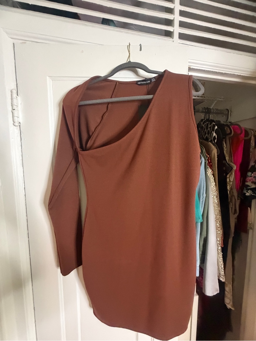 Asymmetric One-Shoulder Brown Dress